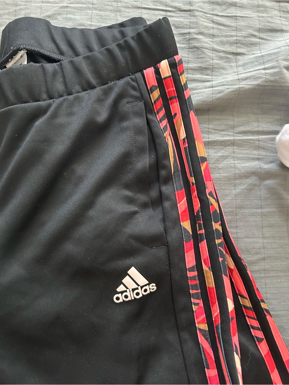 Adidas Black Track Pants with Red Multi-Stripe Accent
